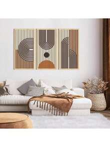 3件套中世纪现代镂空墙饰，波西米亚风格镂空木质墙画，抽象几何图案挂饰，适用于卧室、客厅、餐厅、门廊等场所，可作墙面艺术、墙面装饰、装饰品、绘画等。 - 彩色 - 查看 5