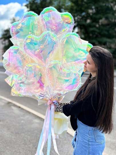 3/6个彩色透明心形铝箔气球，适用于生日派对、单身派对、订婚、婚礼、冰雪公主主题派对、派对装饰、彩虹派对、彩虹独角兽派对、蝴蝶派对、迎婴派对、美人鱼生日派对、母亲节、父亲节、毕业典礼（不适合充氦气）