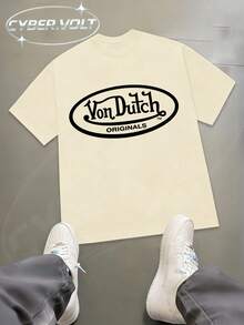 Dutch Manfinity Y2K Style  Print (180g Pure Cotton T-Shirt) Cotton T-Shirt - Soft And Breathable, Green Print 100% Pure Cotton Fabric - Comfortable And Vibrant Summer Streetwear Short-Sleeved T-Shirt, Cool Motorcycle Design, Vintage Summer Men's Everyday Wear T-Shirt - Màu be - Xem 1