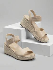 Rihero Women's Espadrille Platform Wedge Sandals Comfortable Casual Elastic Strap Open Toe Sandals For Summer Work Vacation - 裸體 - 查看 4