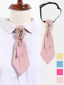1pc Women's Casual Collegiate Style Faux Crystal Irregular Bow Tie, Suitable For Party, Street Wear, Shirt Matching - Multicolor - View 9