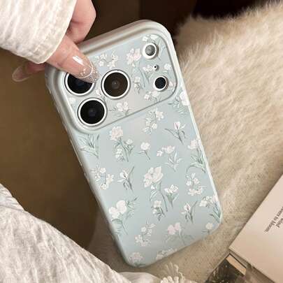 1pc Sea Mist Blue Spring Applicable 16 Phone Case, Compatible With IPhone 17 Anti-Drop 15 Pro Max Cute, 14 Full Coverage Soft Shell, 13 Gentle, 16 Phone Case, 17 Pro Max Applicable 15 White Tea Floral, 14 Spring, 13 Soft Case, 12 Girly, Geometric, Korean Style, Literary, Minimalist, Indie, Ins Style