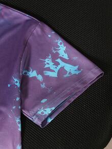 1件男童卡通电子游戏机器人印花涂鸦扎染设计圆领短袖T恤，春夏款 - 藍色 - 查看 4