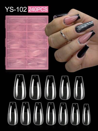 240张预成型方形哑光亚克力美甲贴纸，全覆盖凝胶美甲贴纸，方形透明凝胶粘合剂人造指甲，适用于居家美甲延长和DIY美甲护理。美甲产品。