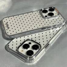 1pc Electroplated Button Metal Transparent Case With Lens Protection, Personalized Polka Dot & English Pattern Phone Case Compatible With IPhone 16 Pro Max, 17/16/15/14 Plus/13/12/11, Air, Applicable To Series - Multicolor - View 5