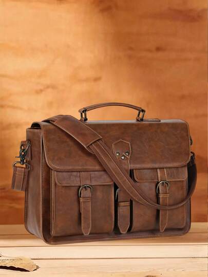 حقيبة رسول للرجال 15.6/18 بوصة جلد فينتاج حقيبة كمبيوتر محمول مكتبية كبيرة حقيبة كمبيوتر محمول مقاومة للماء حقيبة ساتشيل حقيبة كتف كمبيوتر للمكتب والعمل والسفر والكلية