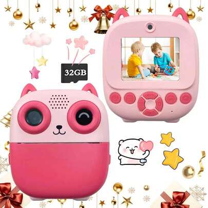 2.4英寸儿童即时打印相机玩具，4800万像素，1080P高清视频，6倍变焦，创意游戏，附赠32GB SD卡，便携式旅行礼物，适合3-12岁儿童