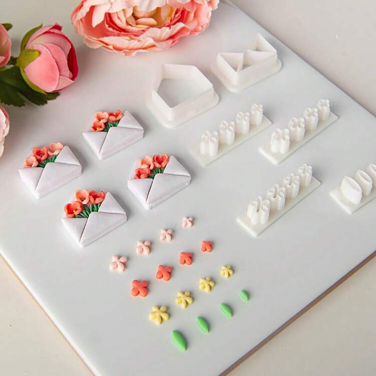 1 pieza/5 piezas Molde de cortador de arcilla con forma de pétalo y hoja, herramienta de artesanía para hacer colgantes de joyería DIY - Blanco - Añade 7