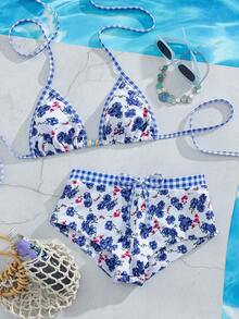 Women's Retro Yellow Polka Dot Print Bikini Set, Suitable For Outings, Y2K Style, Street, Vacation, Summer Beach - Multicolor 3 - View 7