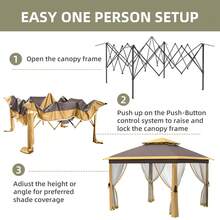 Cenador para Exteriores de 11 x 11 pies, cenador Resistente con Marco de Metal Resistente y techos Dobles, Refugio de Patio con mosquitero, Ideal para Patio Trasero, jardín, césped, Cubierta - Caqui - Ver 4