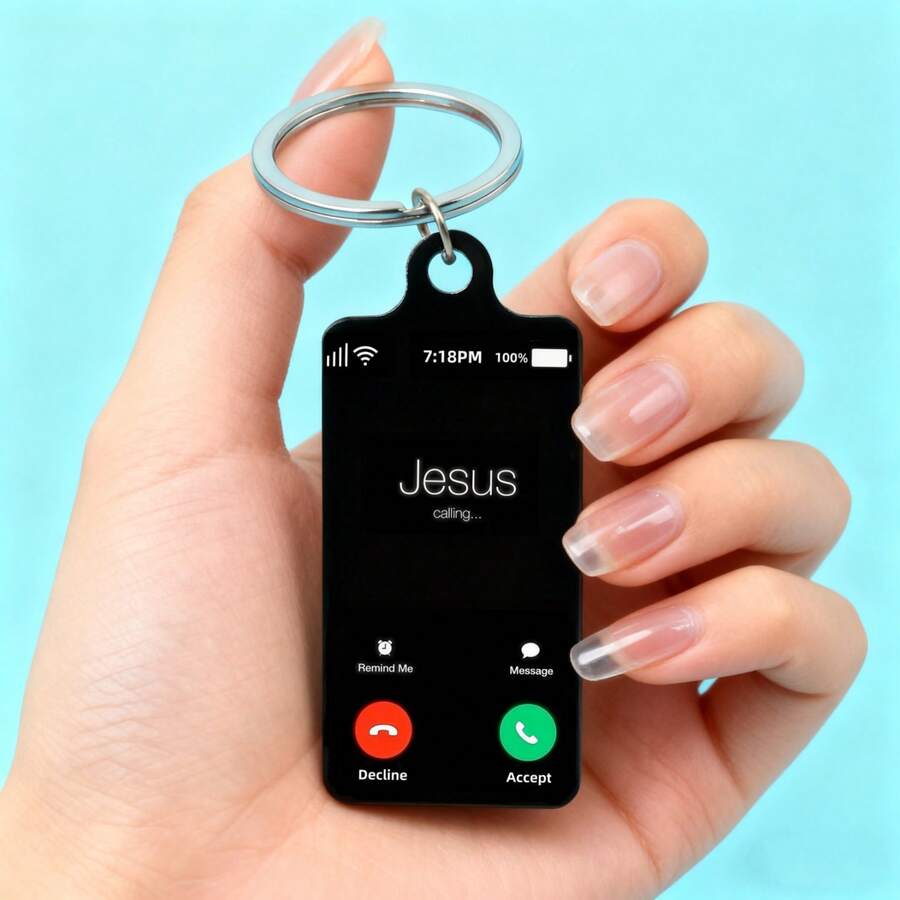 1pc Double-Sided UV Printed Virgin Mary & Jesus Call Keychain, Metal Material Unisex Key Ring, Fashion Accessory & Gift