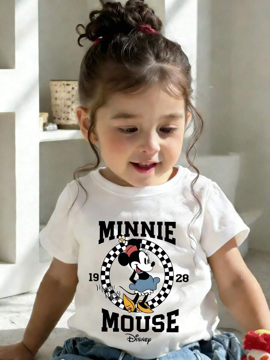 This Disney Mickey Mouse Pattern Casual And Simple Crew Neck Short-Sleeved T-Shirt Is Designed For Both Baby Boys And Girls, Making It An Ideal Choice For Summer Wear. - trắng - Xem 1