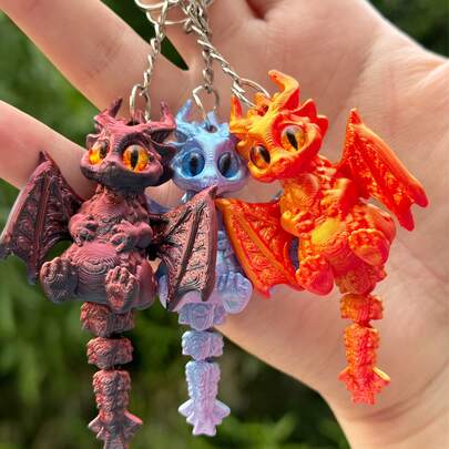 1pc 8cm/3.15in Creative Keychain, Couple Keychain, Cute Dragon Model Keychain With Movable Joints And Colorful Design, Random Color Eyes, Suitable For Car Decoration, Backpack Decoration And Various Occasions. Creative Gift, Ideal For Giving To Partner And Friends