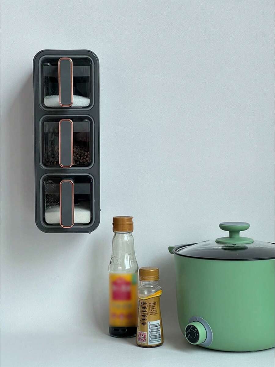 1个密封调料盒，家用分格调味料收纳盒，防潮防尘可拆卸易清洗可堆叠盐、糖、酱汁、醋等调料储存罐，厨房必备[带勺子] - 彩色 - 查看 1
