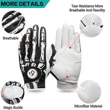 FINGER TEN 1pc Right Hand Golf Glove Men's Left Hand Golf Glove Skull Leather Breathable Comfortable Non-Slip Grip Size S/M/ML/L/XL - Black - View 3