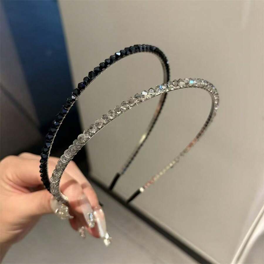 2pcs Rhinestone Versatile Headband, Fashionable Shiny Crystal Beaded Hair Hoop, Elegant Girl Hair Accessories - Multicolor - View 1