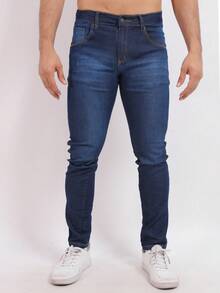 Set Of 2 Men's Slim Fit Dark Blue Jeans With Elastane – Comfortable Men's Fashion - escuro/escuro - 查看 5