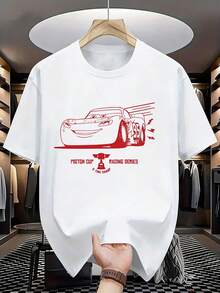 Disney A Men'S T-Shirt Featuring The Lightning Mcqueen Racing Number 95 Design. This Short-Sleeve, Round-Neck Tee Is Casual And Comfortable, Breathable And Lightweight, Perfect For Sports And Leisure Wear. It Has A Loose Fit - 白色 - 查看 2