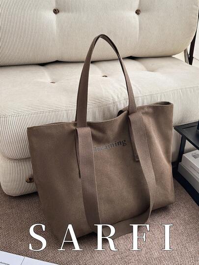 Modern Urban Commuter Style Tote Bag, Made Of Rugged Canvas Material, Durable, Water-Resistant Canvas Tote Bag, High-End, Minimalist, Modern Style With Unique Metal Accessory Strap Design, Suitable For Shopping, Commuting, Practical, Lightweight And Easy To Store, Ideal As A Gift For Friends, For Shopping, Dating, Commuting To Work, Photography, Business Travel And Travel