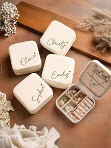 Personalized Handwritten Name Heart-Shaped Jewelry Box - Customized Beige Travel Jewelry Storage Box With Zipper Closure, Fabric Lining, Perfect Bridesmaid Invitation Gift Or Couple's Memento, Elegant Design | Soft Lining, Wedding Gift Jewelry Box - Multicolor - View 6