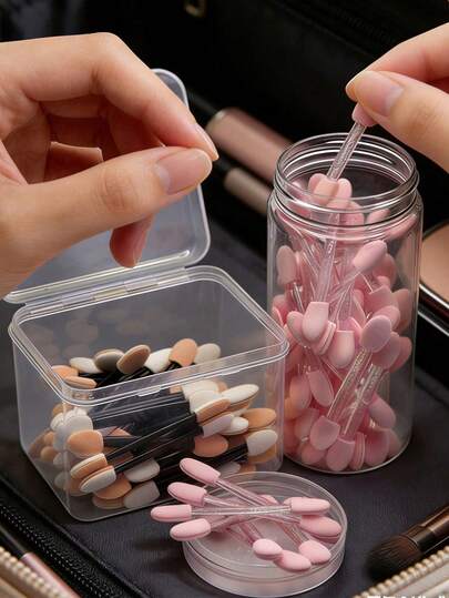 50/100pcs Disposable Double-Ended Eyeshadow Brush & Eyebrow Brush, Disposable Lipstick Brush & Lip Brush, Suitable For Concealer, Makeup Brushes, Eyeshadow Brushes, Professional Eye Makeup Tools, Nail Art Brush & Nail Cleaning Tools, Valentine's Day Gift