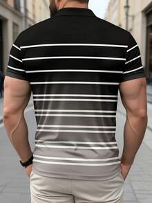 Men's Gradient Striped Business Casual Short Sleeve Polo Shirt, Spring/Summer - Multicolor - View 2