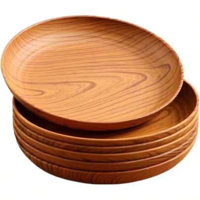 1/4/7件套仿木纹圆形塑料托盘/盘子，适用于盛放饮料、蛋糕，适合户外露营、野餐、厨房、派对、婚礼、情人节、斋月、复活节、复古派对、生日、毕业典礼等场合。