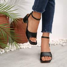 Square Toe Thick Heel Commuter Summer New Women Ankle Strap High Heel Gorgeous Fashion Sandals - Black - View 10