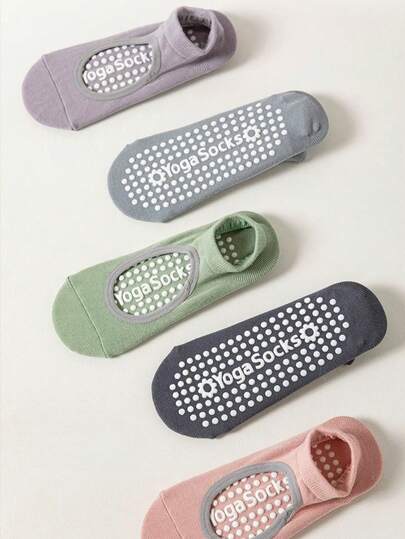 1/3/5双装彩色瑜伽袜，交叉蕾丝装饰，普拉提运动袜，芭蕾舞袜（女士款），硅胶防滑普拉提健身袜