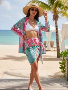 Beach Cover-Up Set: Shirt Dress + Tulle Bandana | Summer 2026 Fashion Blogger - Họa tiết hoa màu hồng - Xem 1