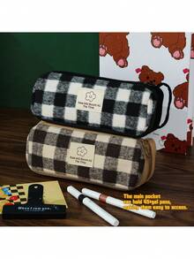 1 chiếc hộp đựng bút kẻ caro dung tích lớn, túi đựng bút cầm tay, ví đựng tiền xu dễ thương và đa năng, túi đựng mỹ phẩm, túi đựng phụ kiện, hộp đựng văn phòng phẩm cho học sinh. - hộp đựng bút chì - Xem 3