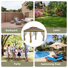 Cenador para Exteriores de 11 x 11 pies, cenador Resistente con Marco de Metal Resistente y techos Dobles, Refugio de Patio con mosquitero, Ideal para Patio Trasero, jardín, césped, Cubierta - Caqui - Ver 5