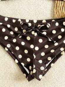 Bộ bikini hai mảnh họa tiết chấm bi gợi cảm, kiểu dáng hở lưng, thắt nơ, thích hợp cho mùa hè đi biển và dự tiệc bể bơi. - màu nâu - Xem 7