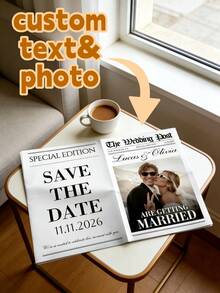 1/2pcs Custom Newspaper Weeding Announcement, Custom Photo&Text Wedding Newspaper, Intimate Wedding Newspaper, Unique Couple Marriage Reveal,Modern, Bold, Stylish Newspaper - Multicolor - View 2