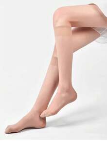 1pc Women's Transparent Thigh High Stockings, Anti-Snag, Skin-Friendly Nude Color, Versatile Mid-Calf Socks, Suitable For Spring & Autumn - Multicolor - View 6