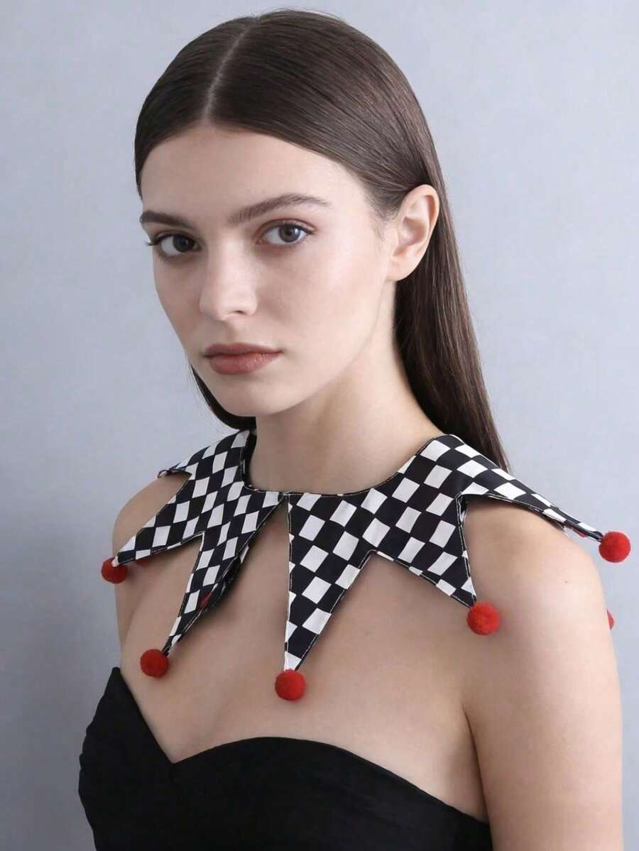 1 chiếc cổ áo rời kiểu chú hề cổ điển, phụ kiện trang phục biểu diễn xiếc cho nam và nữ, thiết kế dễ thương với quả bông trang trí, cổ áo giả đa năng.