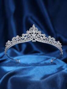 1件时尚镶钻金属迷你皇冠发箍，适合派对、生日、婚礼等场合。 - 銀色 - 查看 5