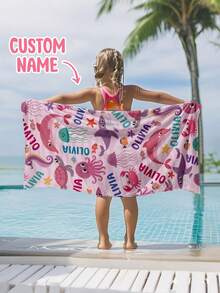 Personalized Children's Beach Towel, Perfect Summer Birthday Gift, Suitable For Various Summer Occasions. Customizable Beach Towel And Accessories, Applicable For Beach, Swimming Pool, Travel, Camping, Yoga And More. - Multicolor - View 8