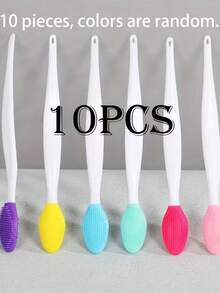 10pcs Dog Toothbrush Set | 360° Cleaning Teeth And Tongue Dirt, Long Curved Handle Deepens The Back Teeth, Easy To Hard-To- Areas, Suitable For Dogs And Cats, Silicone Bristles And Handle, Without Battery - Multicolor - View 9