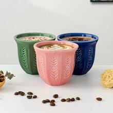 Arabian Ceramic Cup 250ml/8.5oz – Flower Pattern Cup, Matte Finish In Green, Pink, And Blue, Suitable For Coffee, Matcha, And Tea. - Multicolor - View 3