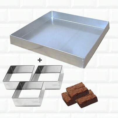 Kit Forma De Brownie Quadrada 25 Cm + 3 Cortador Quadrado 5 cm 587