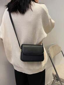 时尚小众单肩包、斜挎方包、高品质女士手提包 - 黑色 - 查看 3