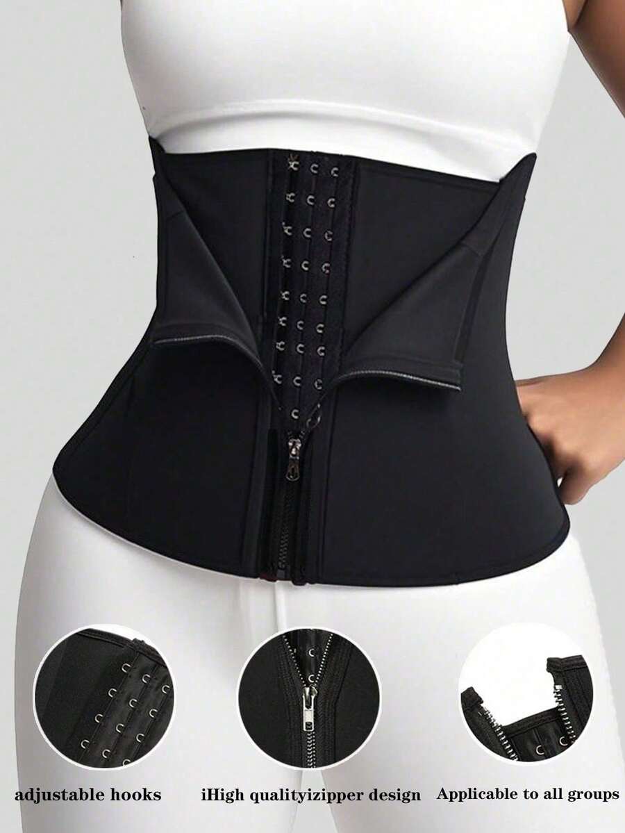 Faja reductora con cremallera y 3 correas, entrenador de cintura para fitness, reductor corporal moldeador - Negro - Ver 1