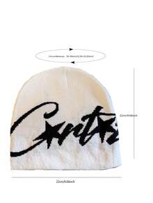 1顶简约“优雅”白色字母针织帽，秋冬季百搭时尚单品 - 針織帽 - 查看 7