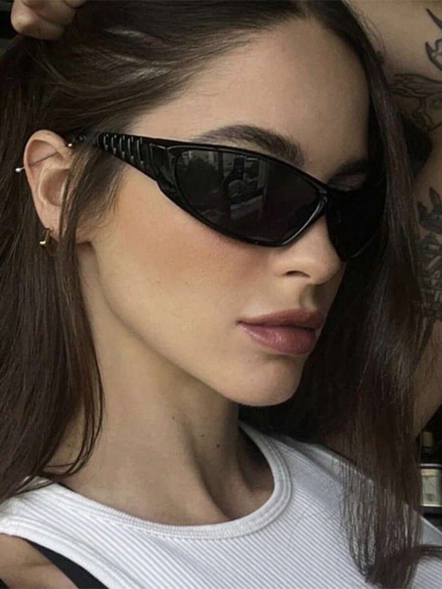 1pc Millennium Futuristic Large Frame Fashion Glasses - Black - View 1