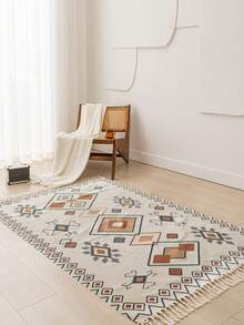 1件手工编织流苏地毯，复古几何图案亚麻卧室/客厅装饰地毯，波西米亚复古可水洗亚麻地毯 - 波西米亞 - 查看 19