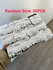 36/18件套几何不规则蝴蝶结、心形、仿珍珠耳钉和耳环套装，时尚耳环首饰，女士、情侣礼物，适合夏季、约会、派对、婚礼等场合。 - 銀色 - 查看 8