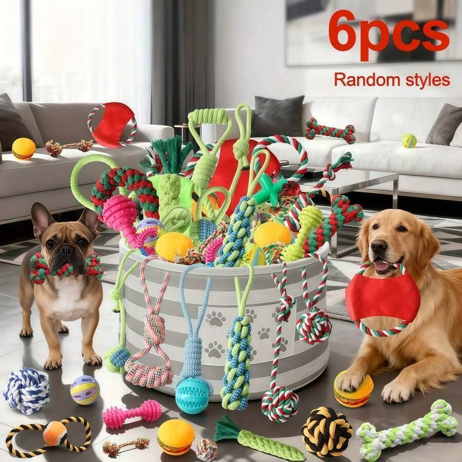 Bộ 6 món đồ chơi dây thừng thắt nút cho thú cưng, đồ chơi cho chó giúp giải trí và tương tác. - Nhiều màu - Xem 1