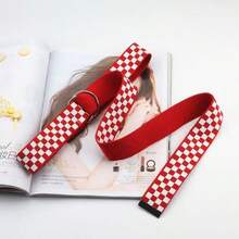 1 pieza Nuevo cinturón de lona de nailon, correa de cintura versátil y de moda con hebilla de doble anillo, cinturón de jeans con estampado de cuadros - A - Ver 8