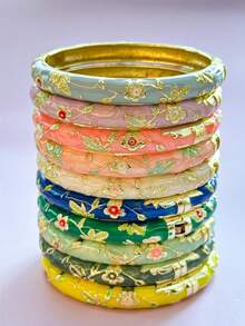 1 件复古风格金色花卉珐琅手镯、金手链、珠宝配饰，适合女孩和女士，日常佩戴和节日礼物 - 彩色 - 查看 13